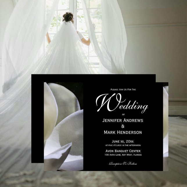 White Magnolia Elegant Black & White Bröllop Inbjudningar (White Magnolia Elegant Black and White Wedding Invitation)