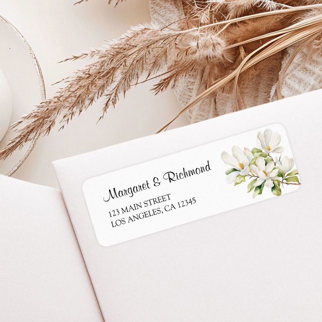 White Magnolia Elegant bröllop Returadress Etikett (Skapare uppladdad)