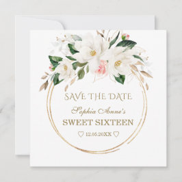 White Magnolia  Flowers Guld Sweet sixteen Spara Datumet