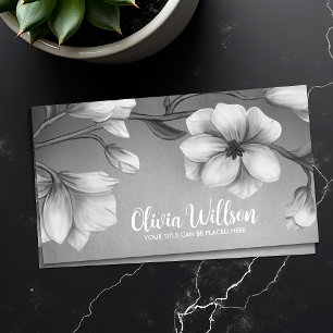 White Magnolia Flowers Illustration Visitkort