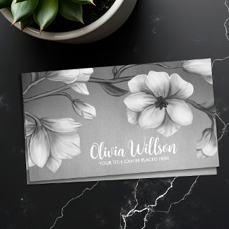 White Magnolia Flowers Illustration Visitkort
