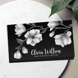 White Magnolia Flowers Illustration Visitkort