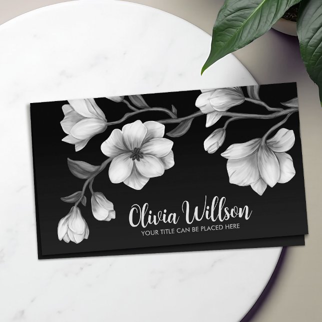 White Magnolia Flowers Illustration Visitkort (Skapare uppladdad)