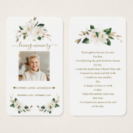 White Magnolia Flowers Photo Funeral Prayer Visitkort