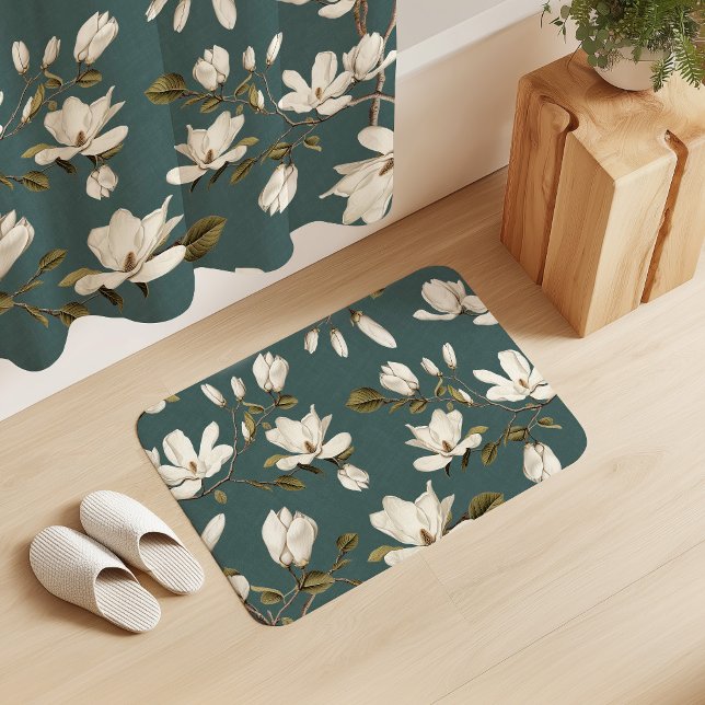 White Magnolia Grove on Viridian Elegant Floral  Badrumsmatta (Skapare uppladdad)