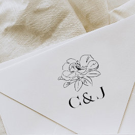 White Magnolia Illustration Anpassningsbar Initial Stämpel