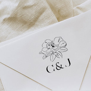 White Magnolia Illustration Anpassningsbar Initial Stämpel