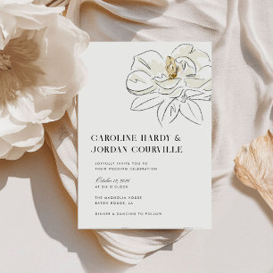 White Magnolia Illustration Modern Minimal Bröllop Inbjudningar