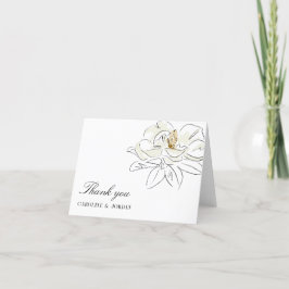 White Magnolia Illustration Modern Minimal Bröllop Tack Kort