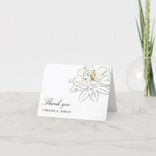 White Magnolia Illustration Modern Minimal Bröllop Tack Kort