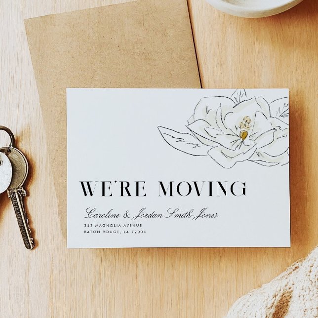 White Magnolia Illustration Modern Minimal Moving Meddelande (White Magnolia Illustration Modern Minimal Moving Announcement)