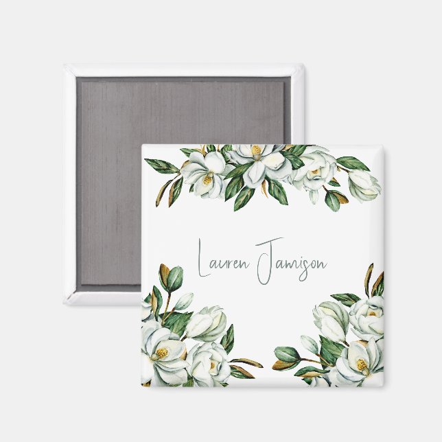 White Magnolia Magnet (Front/Back)