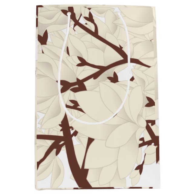 White Magnolia Print Medium Gift Bag (Framsidan)