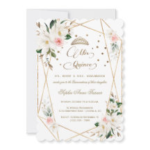 White Magnolia Rosa Blommigt Guld Quinceañera