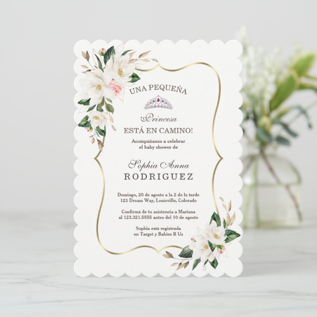 White Magnolia Rosa Invación de Baby Shower Inbjudningar (Stående Fram)