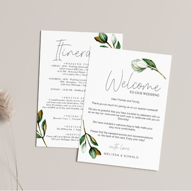 White Magnolia Rustic Welcome Brev & Itinerary Anteckningskort (Skapare uppladdad)