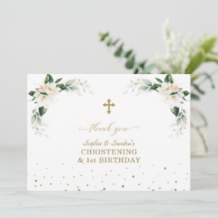 White Magnolia Twillingars 1st Birthday Christenin Tack Kort