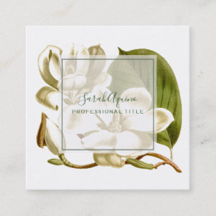 White Magnolias Monogrammed Blommigt Fyrkantigt Visitkort