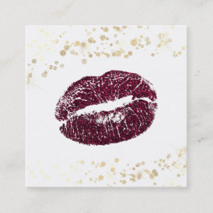 *~* White Makeup Burgundy Läppar Guld confetti Fyrkantigt Visitkort