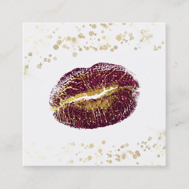 *~* White Makeup Guld Glitter Läppar Guld confetti Fyrkantigt Visitkort (Framsida)