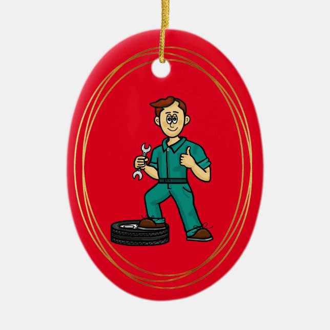 White Male Automotive Mechanic jul Ornament (Framsidan)