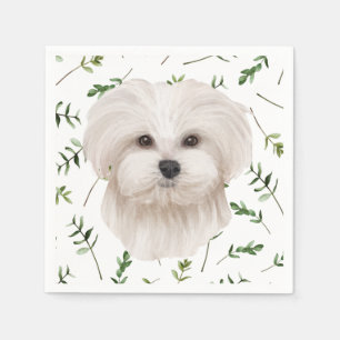 White Maltese Greenery Boho Baby Shower Pappersservett