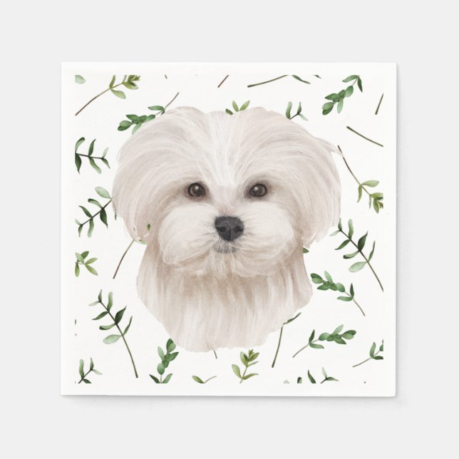 White Maltese Greenery Boho Baby Shower Pappersservett (Framsidan)
