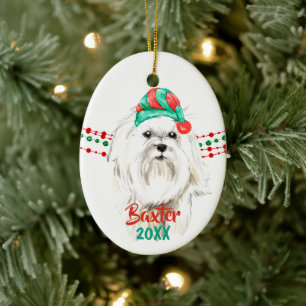 White Maltese Santa Hat Helgdag String Pärlor Julgransprydnad Keramik
