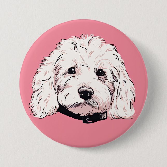 White Maltipoo Pet Hund Button Pin Badge Knapp (Framsida)