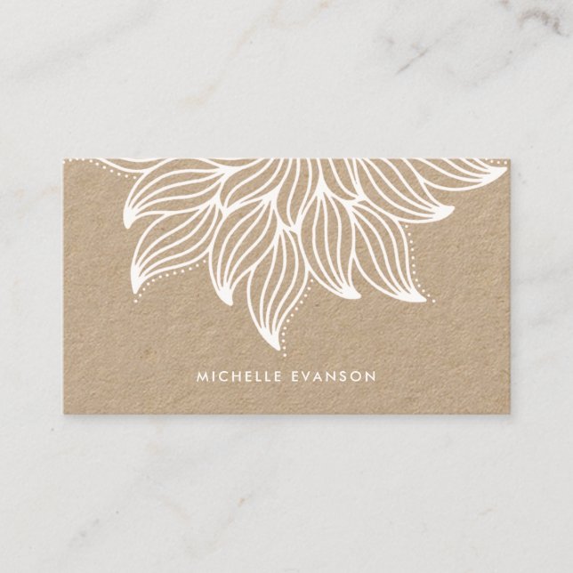 White Mandala Blommigt Boho Kraft Visitkort (Framsida)