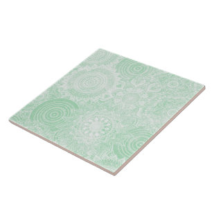 White Mandala Collection Grönt Design Kakelplatta