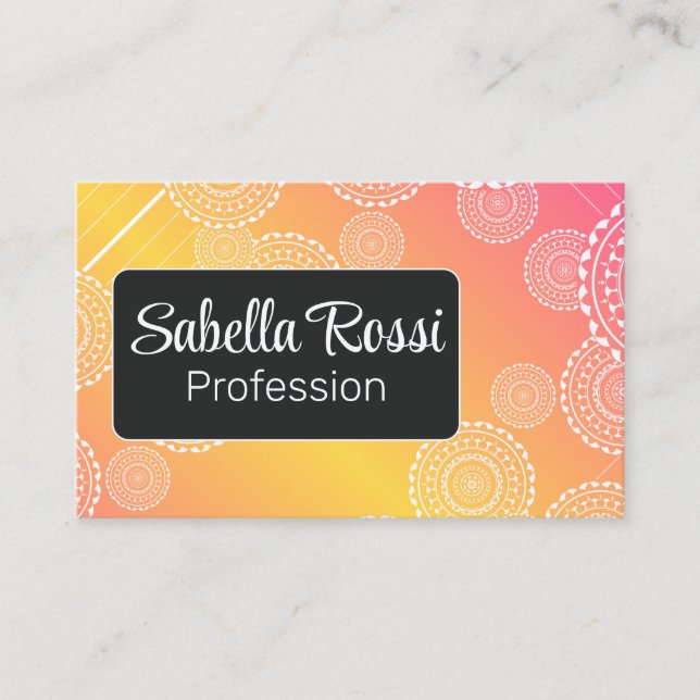 White Mandala Gult Rosa Blend Rainbow Black Visitkort (Framsida)