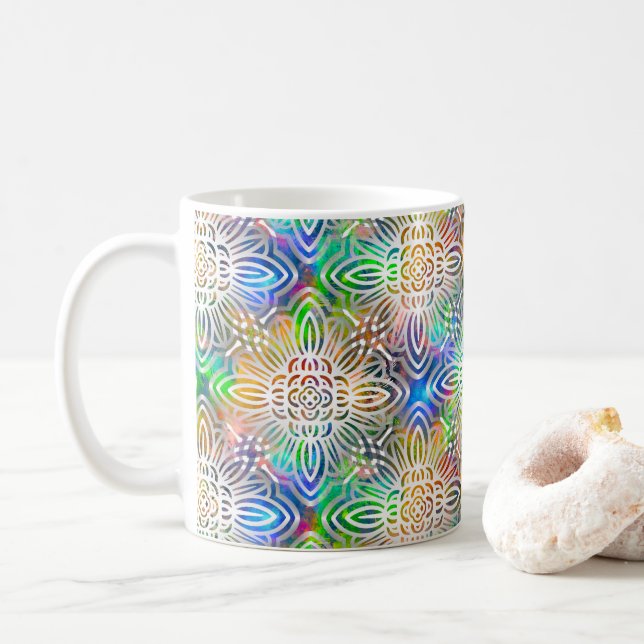 White Mandala Mönster över färgstarka judiska tone Kaffemugg (Med munk)