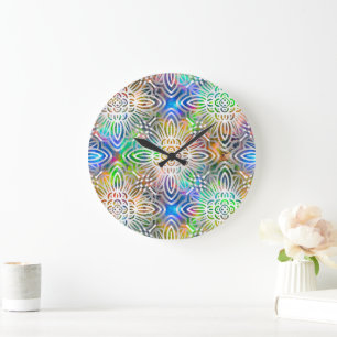 White Mandala Mönster över färgstarka judiska tone Stor Klocka