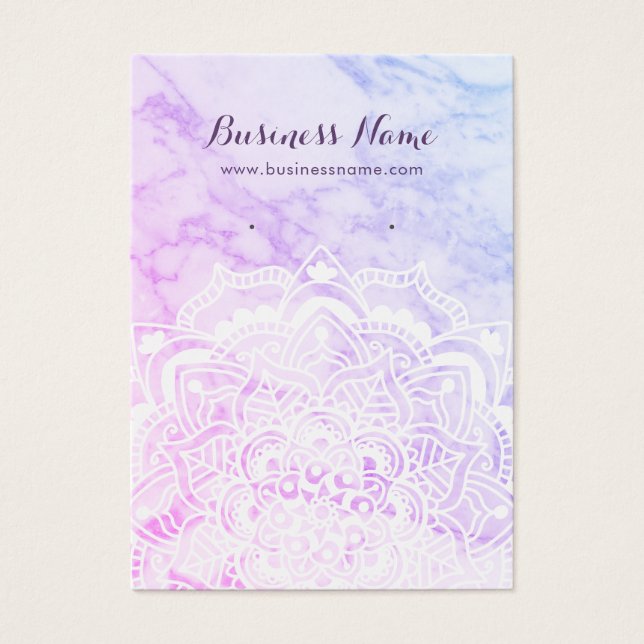 White Mandala om Lila Background Earring Cards Visitkort (Framsidan)