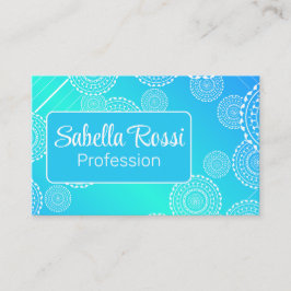 White Mandala on Aqua and Blue Blended Rainbow Visitkort
