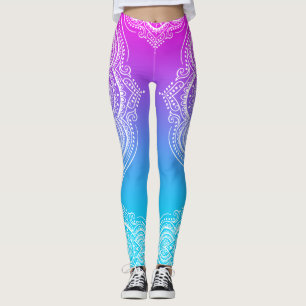 White mandala on rosa to blue ombre leggings