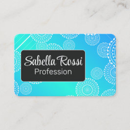 White Mandala på Aqua Blue Blended Rainbow Black Visitkort