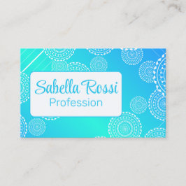 White Mandala på Aqua Blue Blended Rainbow Reverse Visitkort
