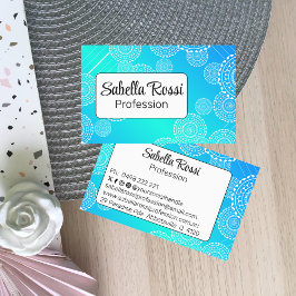 White Mandala på Aqua Blue Blended Rainbow White Visitkort