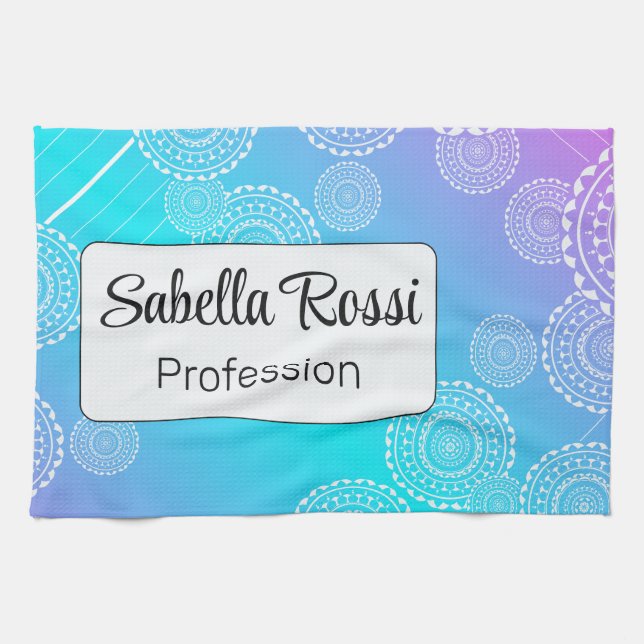 White Mandala på Aqua Rosa Blend Rainbow White Kökshandduk (Horisontell)