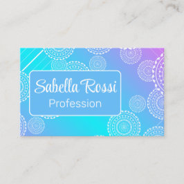 White Mandala på Aqua Rosa Blended Rainbow Blue Visitkort