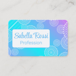 White Mandala på Aqua Rosa Blended Rainbow Reverse Visitkort