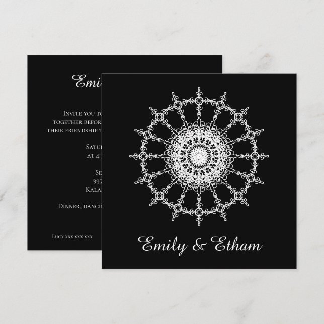 White Mandala Wedding Design Inbjudningar (Fram/baksida)