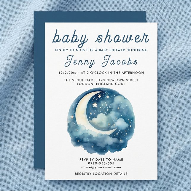 White Måne & Stars Baby Shower night himmel Inbjudningar (White Moon & Stars Baby Shower night sky Invitation.)