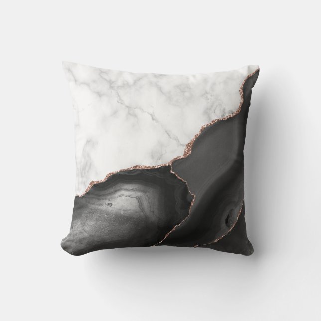 White Marble Black Agate Ro Guld Faux Glitter Kudde (Framsida)
