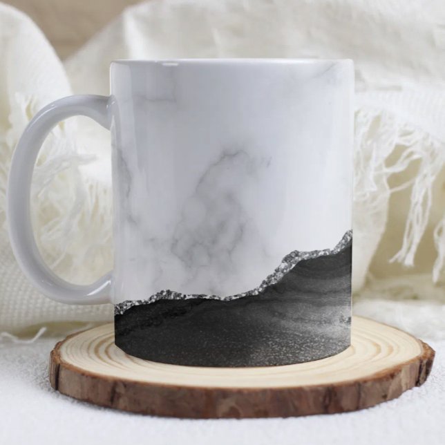 White Marble Black Agate Silver Glitter  Kaffemugg (Skapare uppladdad)