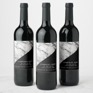 White Marble Black Grain Vinflaska Etikett