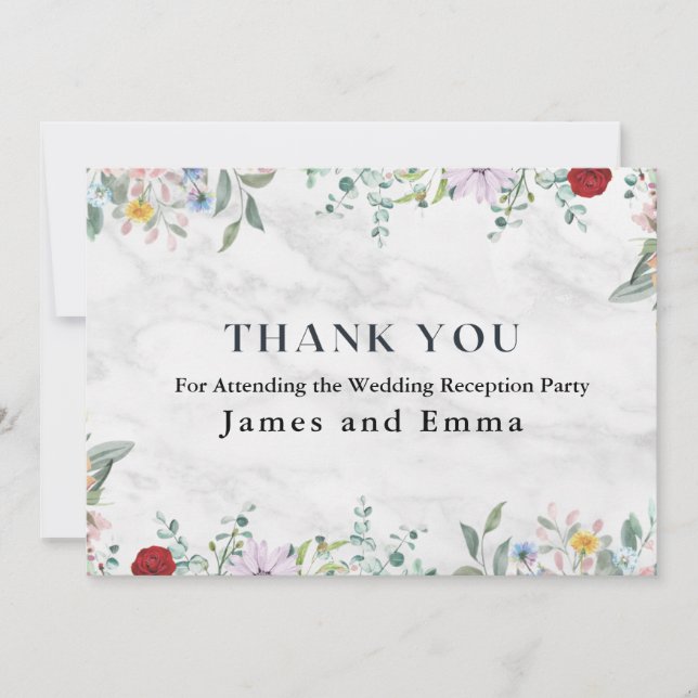 White Marble Blommigt Ornament Bröllop Tack Kort (Framsida)