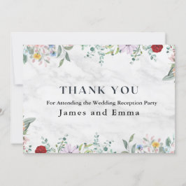 White Marble Blommigt Ornament Bröllop Tack Kort